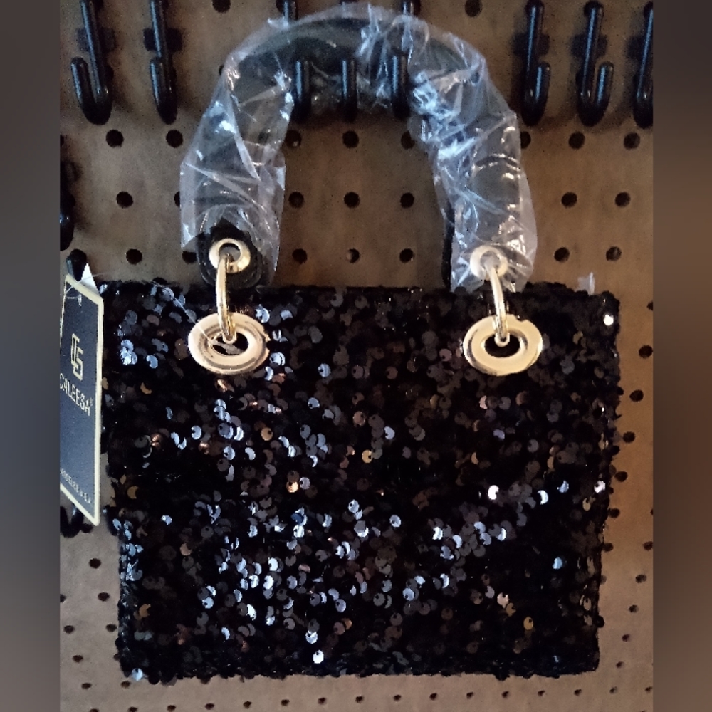 Black Sequins Small Square Evening Handbag